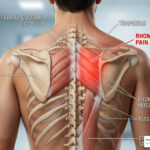 Location of rhomboid pain between the shoulder blades and spine - rhomboid pain