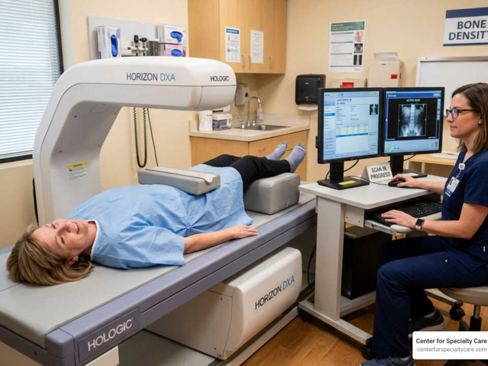 patient undergoing a DEXA scan for bone density measurement - bone density medication