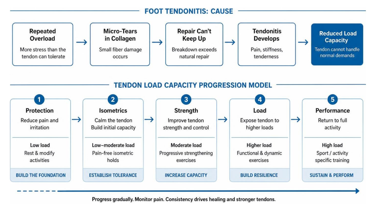 foot tendonitis cause and load capacity progression model