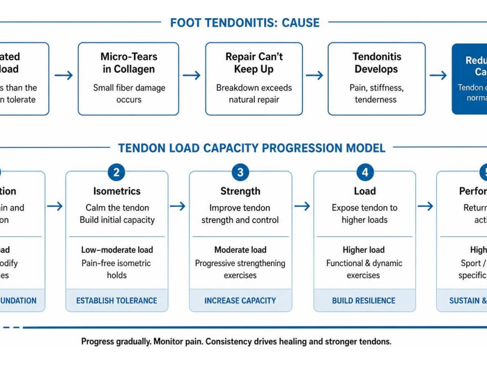 foot tendonitis cause and load capacity progression model
